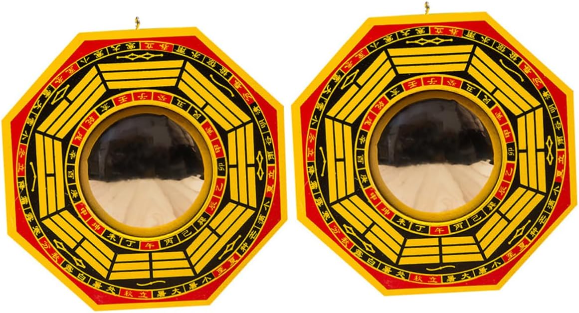Zerodeko 2pcs Gossip Mirror Office Decor Bagua Mirror Decor Wall Pendant Fengshui Wall Mirror Temple Decor Bagua Mirror Pendant Feng Shui Mirror Chinese Style Glass