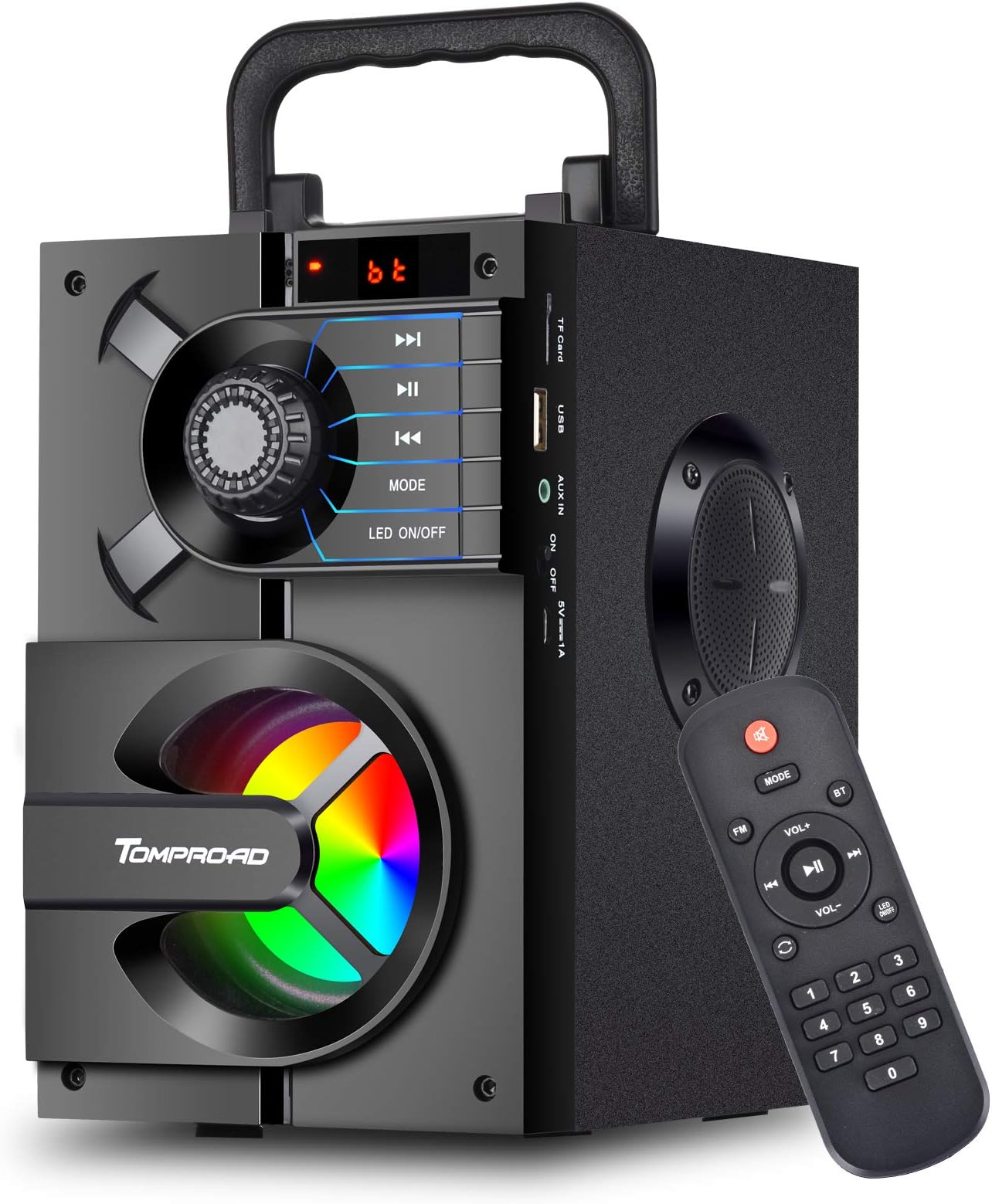 Bluetooth Speaker, Portable Bluetooth Speakers with Subwoofer Wireless Stereo Sound Rich Bass Outdoor Party Speakers Support Remote Control FM Radio LED Lights