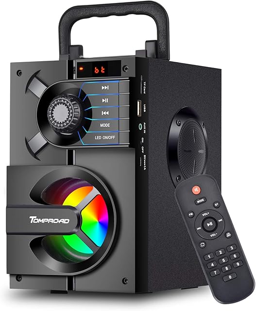 Bluetooth Speaker, Portable Bluetooth Speakers with Subwoofer Wireless Stereo Sound Rich Bass Speakers Outdoor Party Speaker Support Remote Control FM Radio LED Lights for Home, Travel, Camping