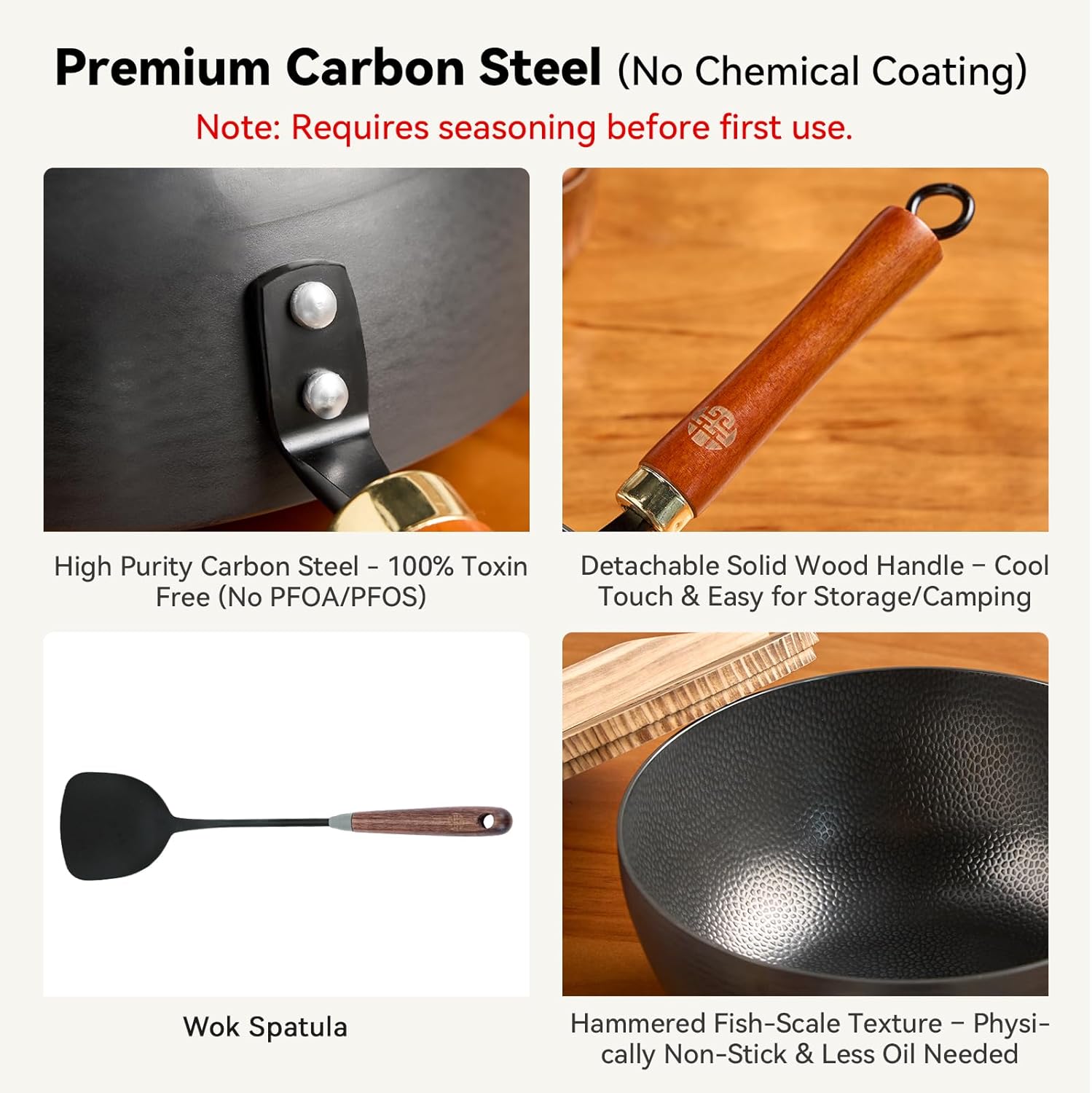 WANGYUANJI Carbon Steel Wok with Lid, 8.7" Small Mini Wok Pan, Thickened Heavy Duty Flat Bottom for Deep Frying, Camping & Solo Meals, Induction Ready, Seasoning Required - Image 6