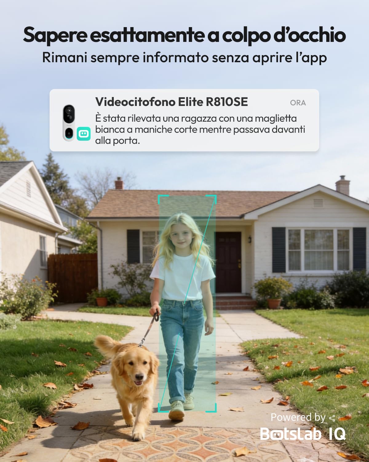 BOTSLAB Videocitofono Impermeabile 2K con Pannello Solare, WiFi a 2,4 GHz | Videocitofono con Alimentazione Continua, Visualizzazione 1:1 testa-piedi, Audio Bidirezionale, Rilevamento di Presenza umana
