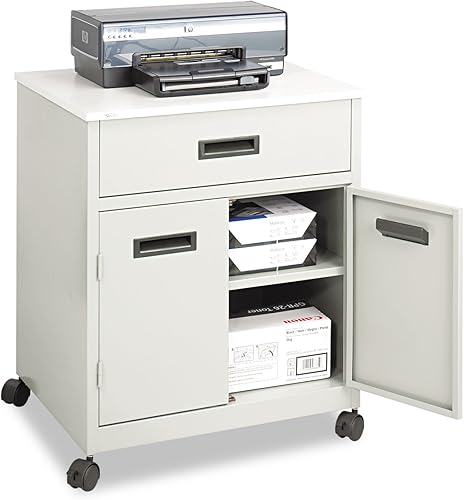 Safco Productos 1870GR Soporte para máquina de acero con puertas dobles y cajón, color gris