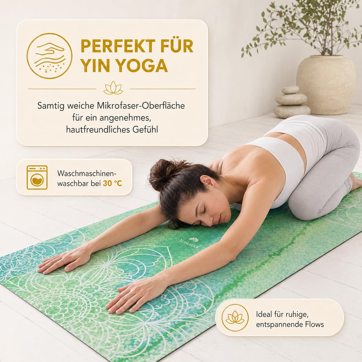 Yogamatte aus Naturkautschuk I Hot Yoga Mikrofaser Matte I Bikram Yogamatte Maschinenwaschbar I Ying Yoga Matte I Yogatuch und Matte in einem I feucht besonders rutschfest I 183 x 68 cm I 4mm