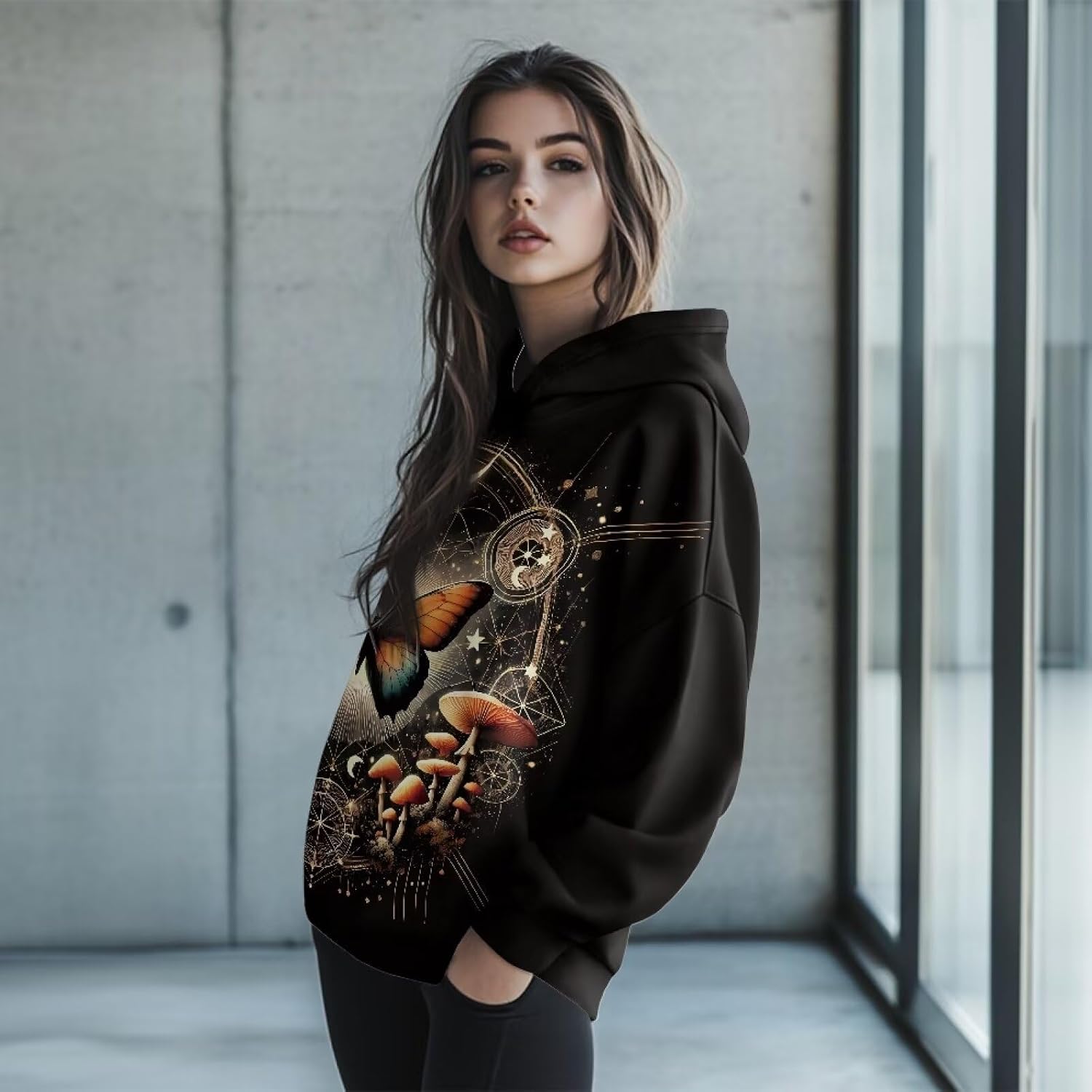 Womens Oversized Hoodie Hooded Graphic Sweatshirt Women Lightweight Pullover Sweater Women for Fall Winter Size S-2XL