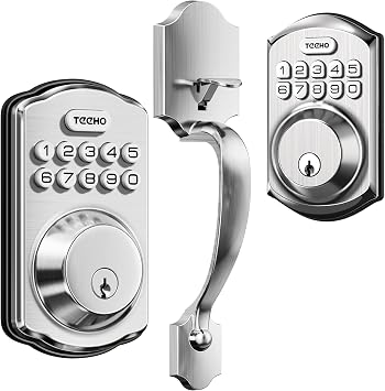 TEEHO Keyless Entry Door Lock with with Handle Set - Smart Deadbolt Lock for Front Door with 2 Keys - Auto Lock - Easy Installation - Satin Nickel
