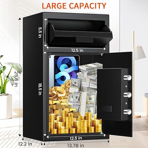 Miniatura 4 de Caja fuerte extra grande de 5.8 pies cúbicos para negocios, caja fuerte antirrobo con teclado digital y llaves de repuesto, caja fuerte de depósito