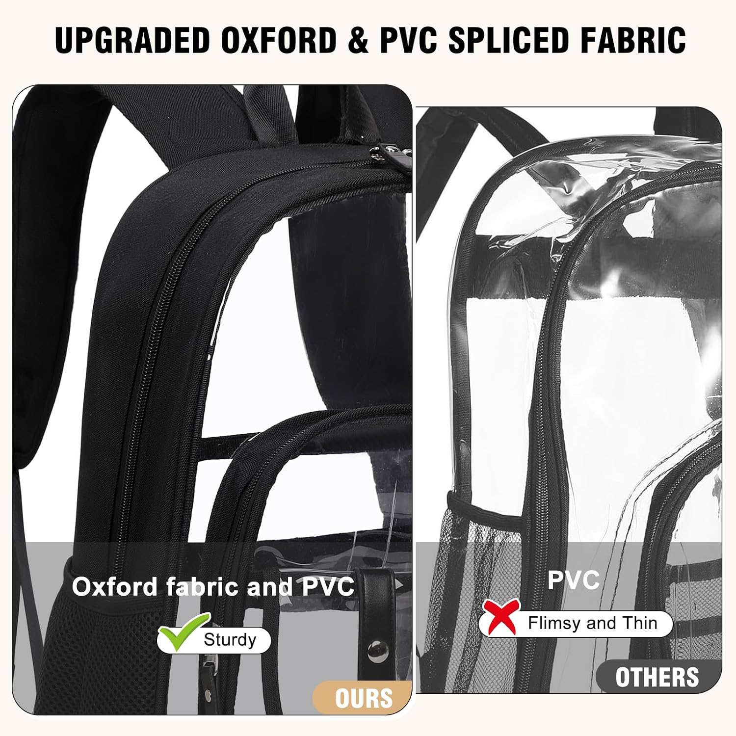 Scothen 3PCS Clear Backpack for Women Girls, Heavy Duty Transparent Bookbag for School, Fabric & PVC Transparent Backpack with Reinforced Strap, Capacity Leather Clear Bag for College, Travel image 5