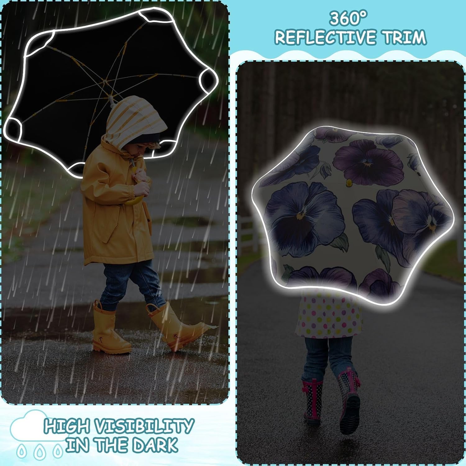 ODAWA Umbrellas for Kids Blue Purple Pansies Kid Umbrellass, Windproof UV Protection Classic Stick Umbrellas
