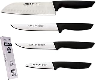 Arcos Professionelles Küchenmesser-Set | Professionelle Küchenmesser | Edelstahlmesser mit schwarzem Griff | Küchenutensilien | Japanisches Santoku Messer | Spülmaschine (4-teilig)