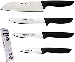 Arcos Professional Kitchen Knives Set | Professional Kitchen Knives | Stainless Steel Knives Black Handle | Kitchen Utensils | Japanese Santoku Knife | Dishwasher (4 Pieces)