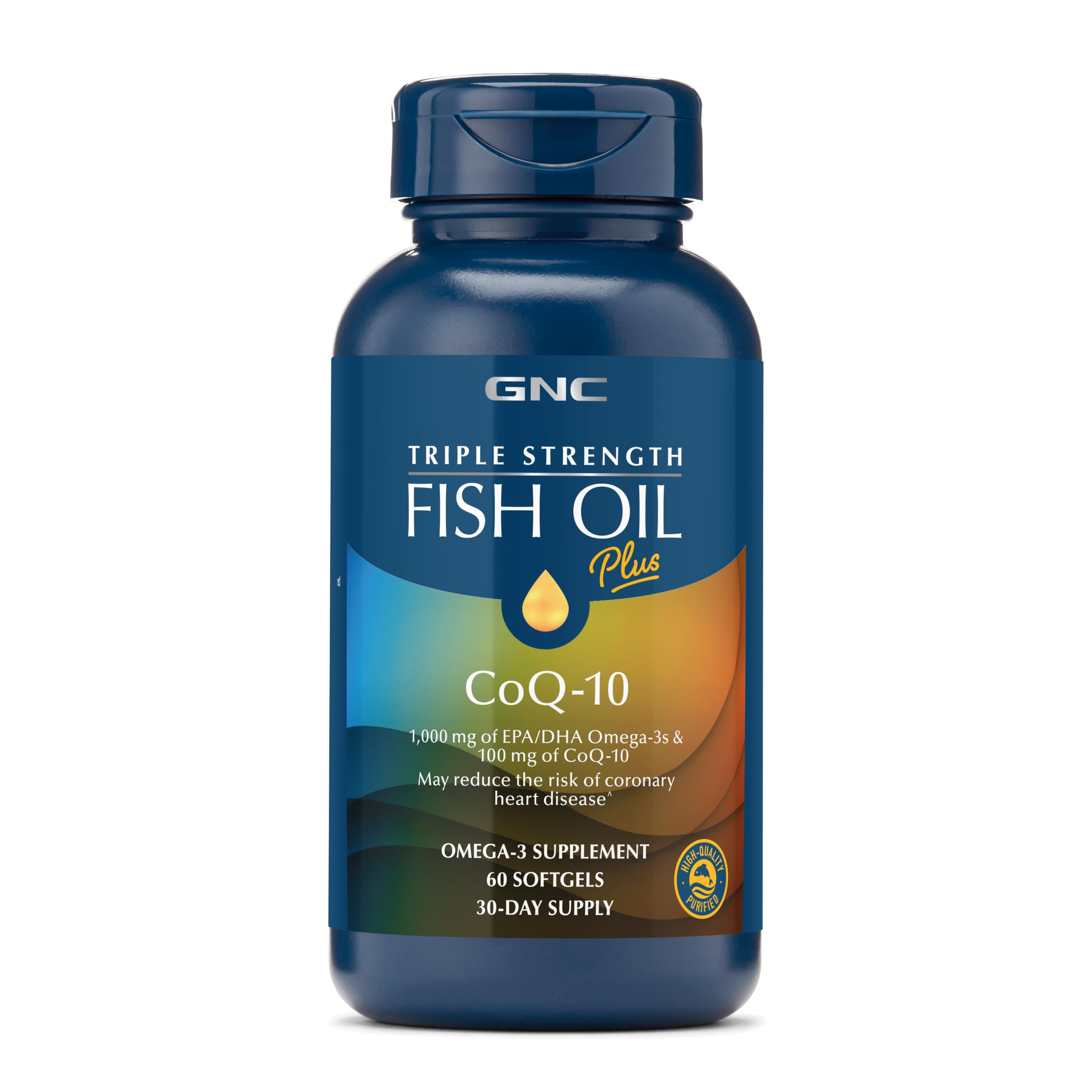 GNC Triple Strength Fish Oil Plus CoQ10 Omega 3 Supplement, 30 Servings