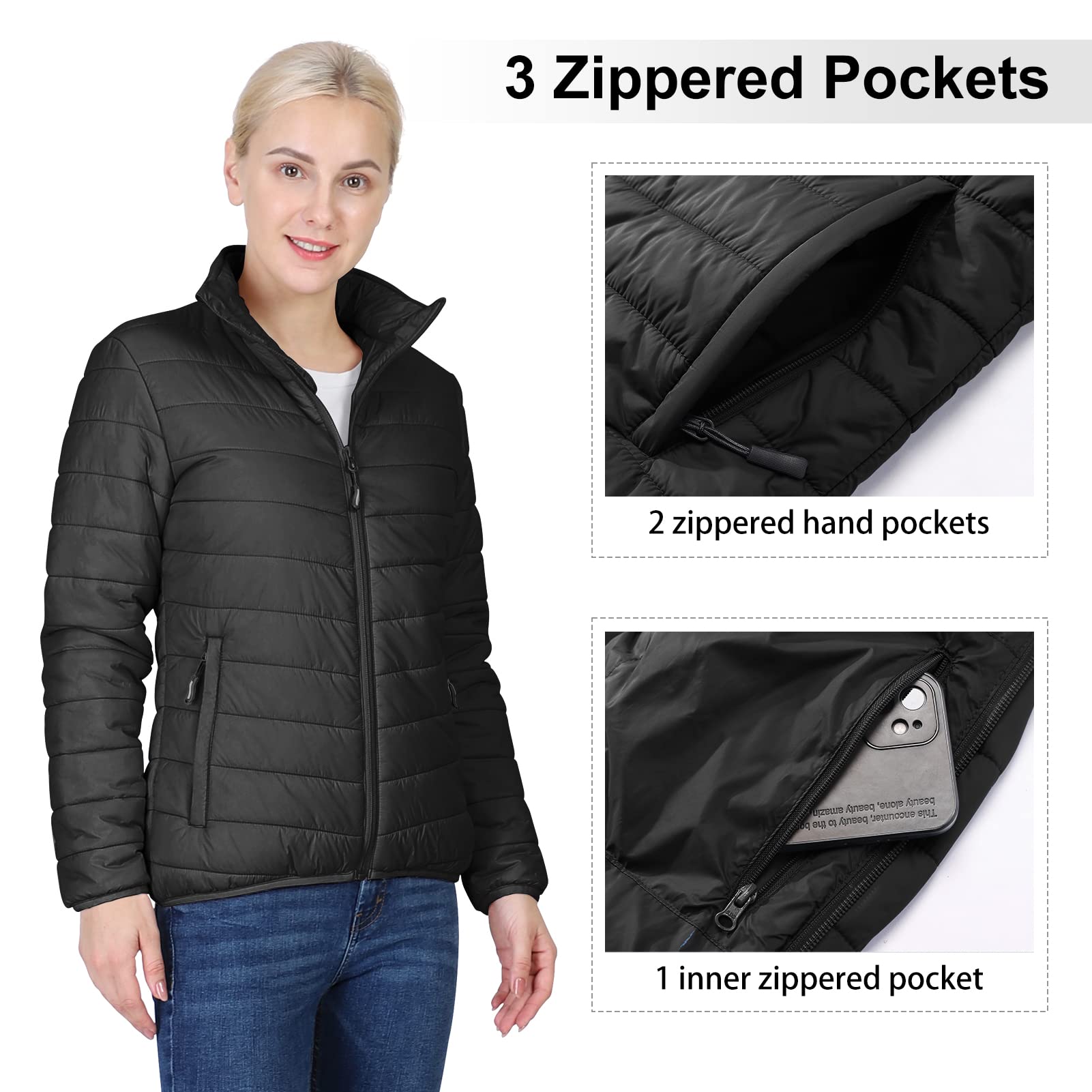 Outdoor Ventures Veste matelassée légère et chaude pour femme - Veste matelassée douce - Pour les loisirs, la randonnée, les voyages, l'extérieur