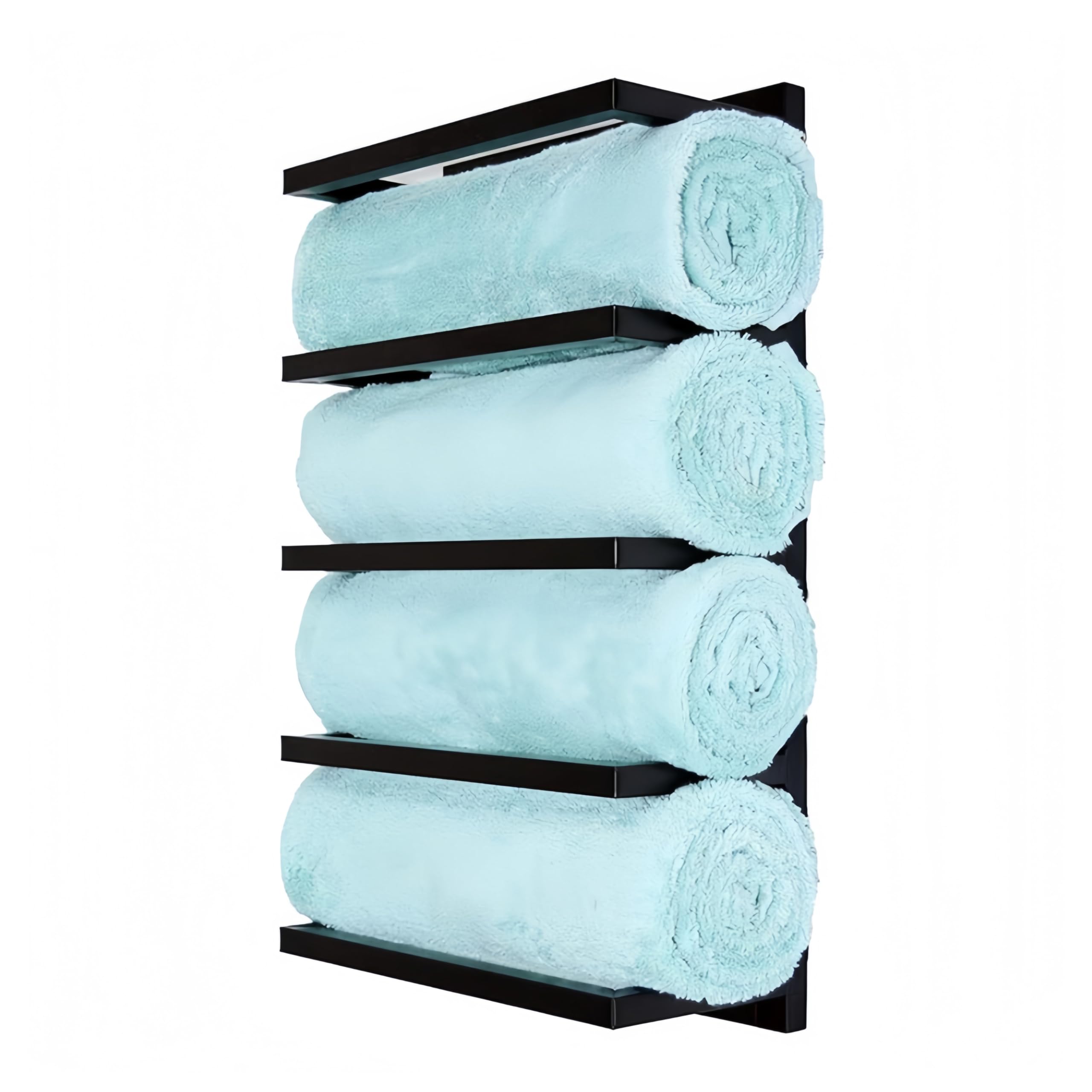 SEIDO Towel Racks for Bathroom Wall Mounted, 5-Tier Vertical Towel Holder for Rolled Towels, Space Saving Towel Storage Organizer for Small Bathroom, RV, Camper, Matte Black
