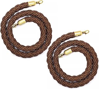 Juego de 2 barras de cuerda de cáñamo, juego de control de multitudes trenzado, color cálido, línea de cola VIP para hotel, juego de películas de 1 m, 1,5 m, 2,5 m de longitud (marrón 2 m)