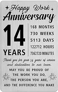 Richesele 14 Year Work Anniversary Card - Thank You 14th Work ...