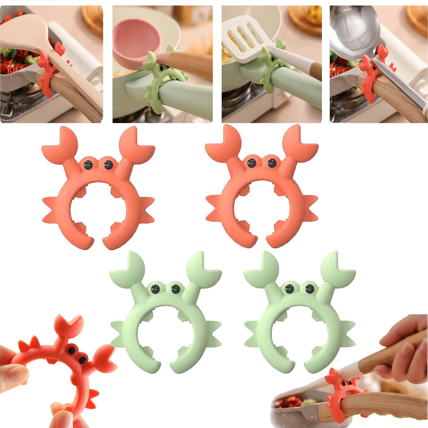 Crab Utensil Holder, Crab Spatula Holder, Crab Spoon Holder, Creative Crab Shaped Spatula Rack, Removable Silicone Multifunctional Holder Anti Scalding and Overflow (4PCS*A)