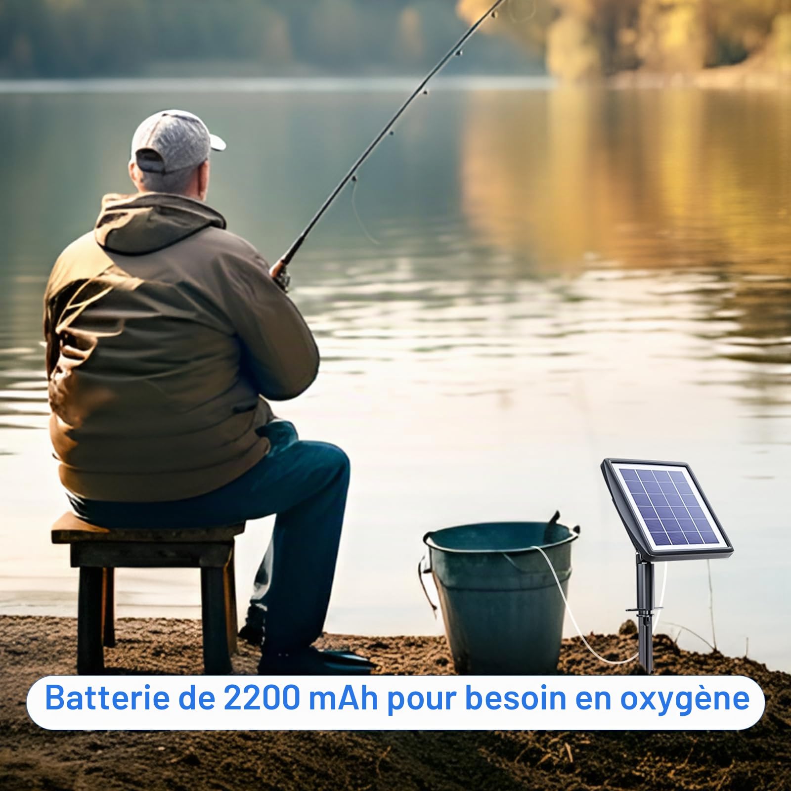 PChero Aérateur de bassin solaire 2200 mAh Pompe à oxygène pour aquarium extérieur jardin hydroponie