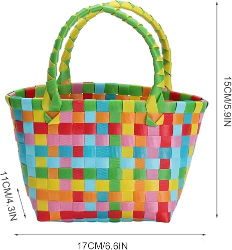 Miniatura 2 de Cabilock Cesta de almacenamiento tejida a mano, bolsa de playa colorida para verano, bolsa de compras de alimentos, bolsa de soporte para aperitivos