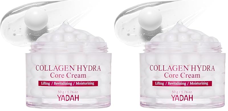 YADAH Collagen Hydra Core Cream Creme facial com cápsulas, ácido hialurônico, colágeno de baixo peso molecular 1000ppm e ceramida, 50 mL, pacote com 2