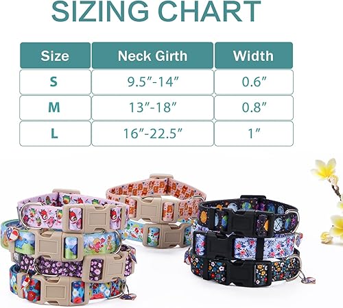 Miniatura 6 de Collar ajustable para perro con patrones, hebilla de liberación rápida, diseño especial lindo collar para mascotas para perros pequeños, medianos y