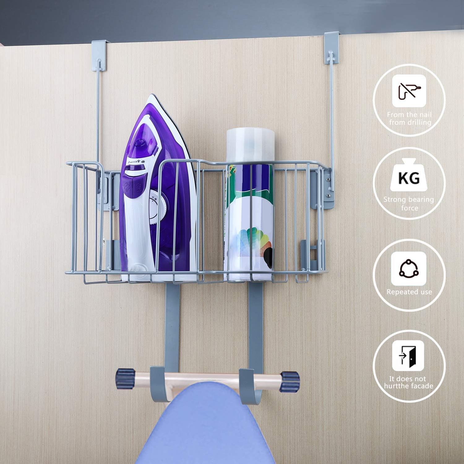 HOUSE AGAIN Ironing Board Holder, Durable Iron Holder with Easy Installation, Large Storage Iron Hanger for Organizer-Ironing Basket Over Door or Wall Mount in Laundry Room : Home & Kitchen