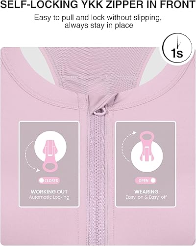 Miniatura 3 de Yvette Sujetadores deportivos de alto impacto para mujer, con cremallera frontal, brasier deportivo de talla grande para entrenamiento, fitness,