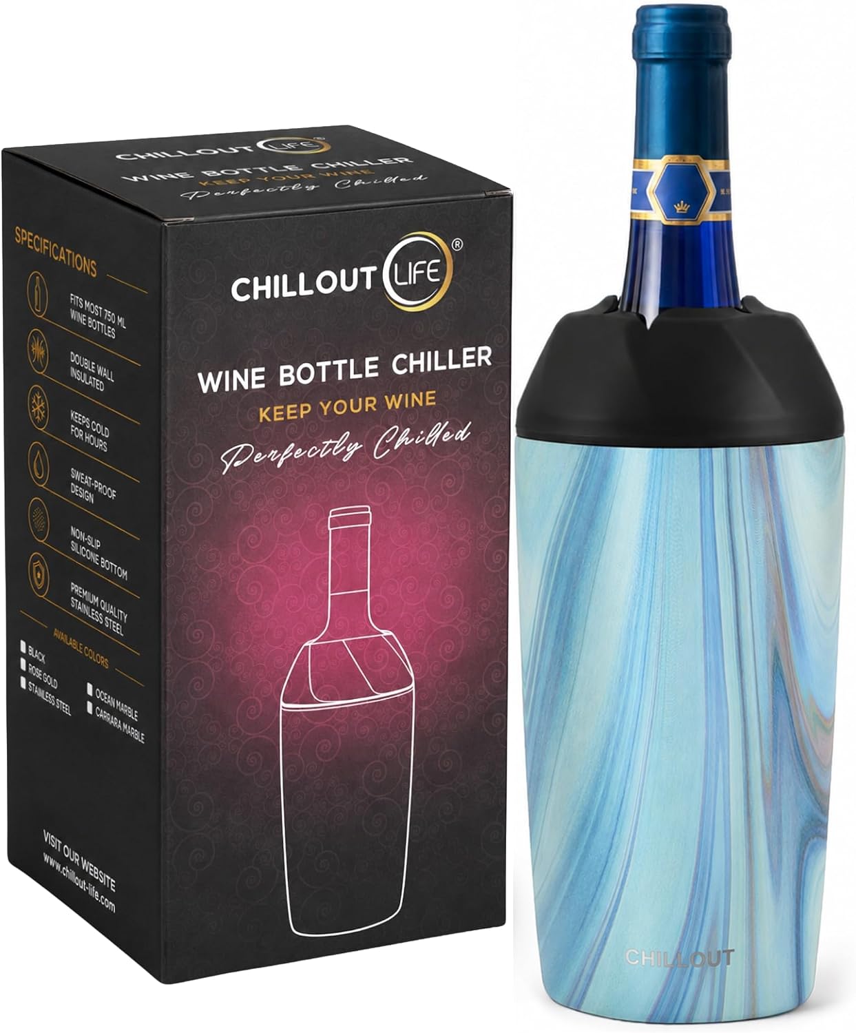 CHILLOUT LIFE Wine Bottle Chiller, Wine Chiller Stainless Steel Wine Cooler