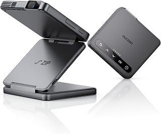 Aurzen ZIP Tri-Fold DLP Mini Projector: Pocket-Sized 720p Pico with 5000mAh Battery, Bluetooth 5.4, Auto Focus, Screen Mirroring - Grey