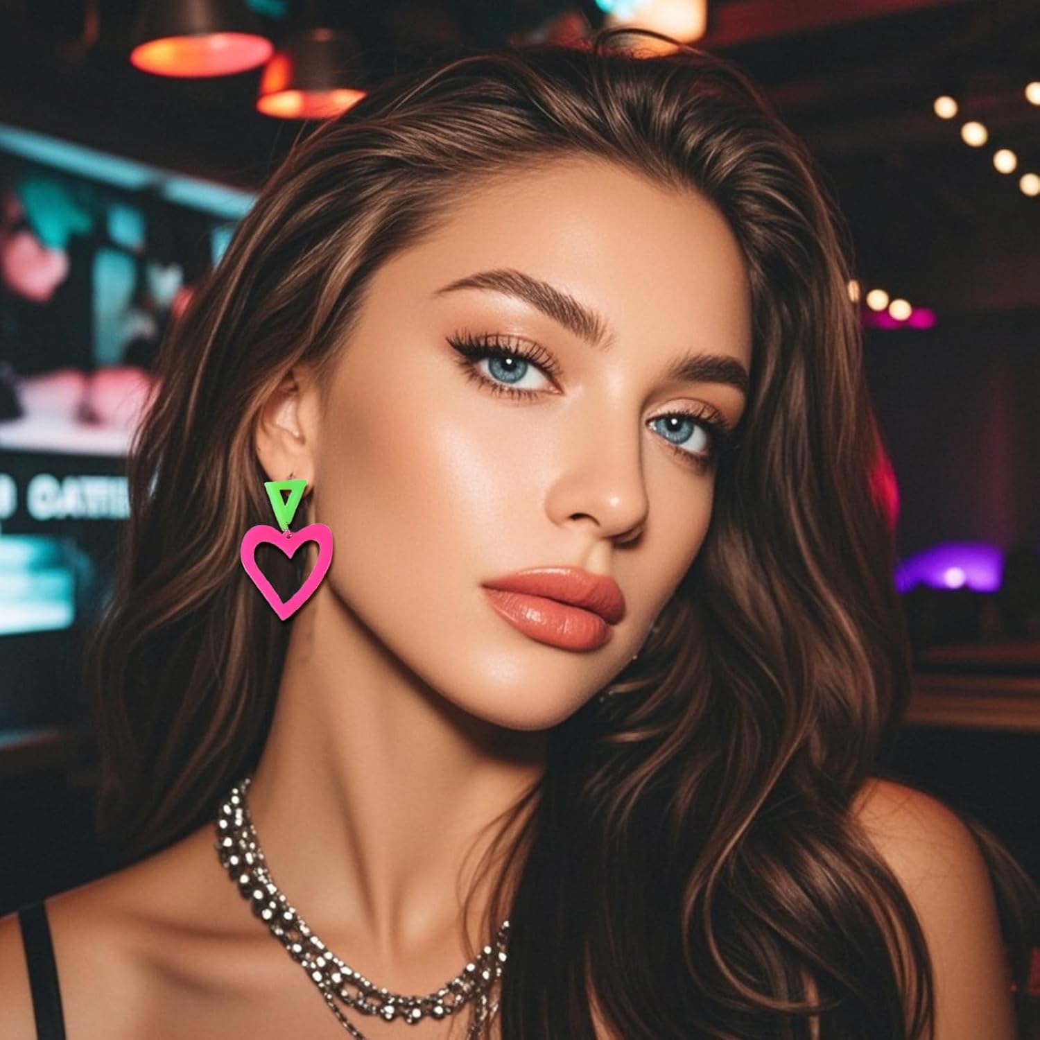 Neon Earrings for Women 80s 90s Colorful Heart Earrings Dangle Halloween Party Accessories Retro Costume Jewelry 80s Outfit - Image 4