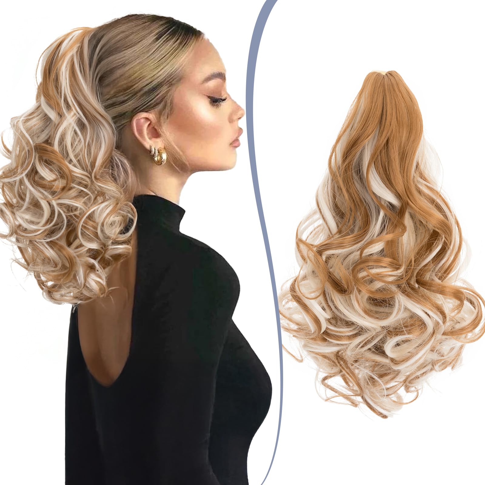 TESS Claw On Ponytail Extension Matte Material 14 Inch/37cm Curly Wavy Clip In Pony tail Synthetic Hairpiece