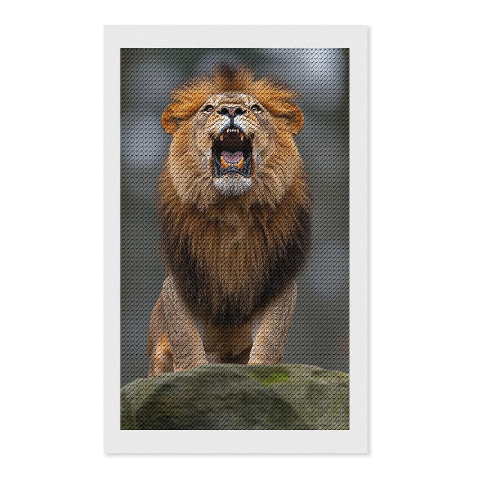 Junmoney Roaring Lion Portrait DIY Diamond Art Canvas Kit 12"x20", Decorate Your Room, Sparkling Round Gems, Fun Craft Experience, Farmhouse Decor