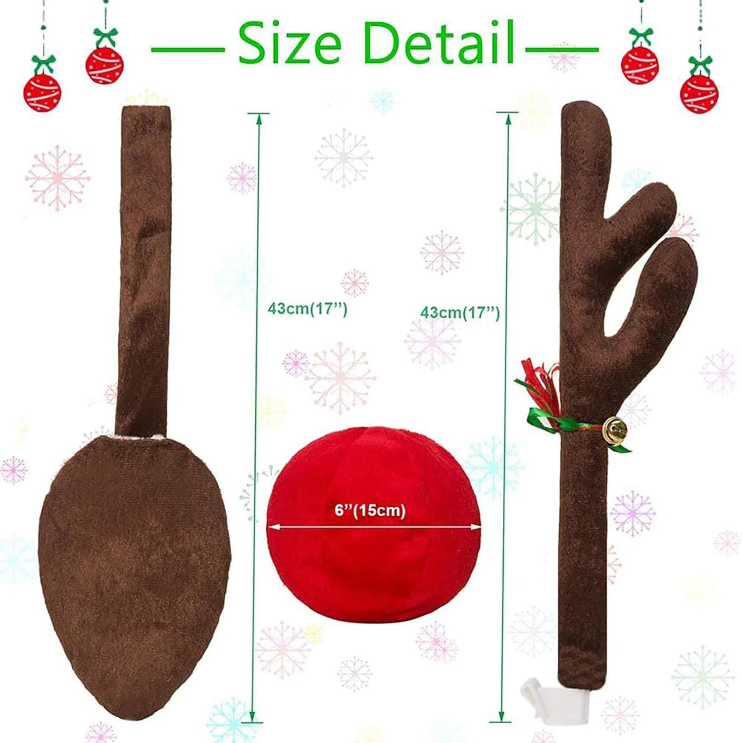 Car Reindeer Christmas Decorations for Car with LED, Lighted Antlers,Christmas Tree,Candy Cane,Elf Leg Character Kit Party,Car Accessory Antlers-Colorful Light image 3