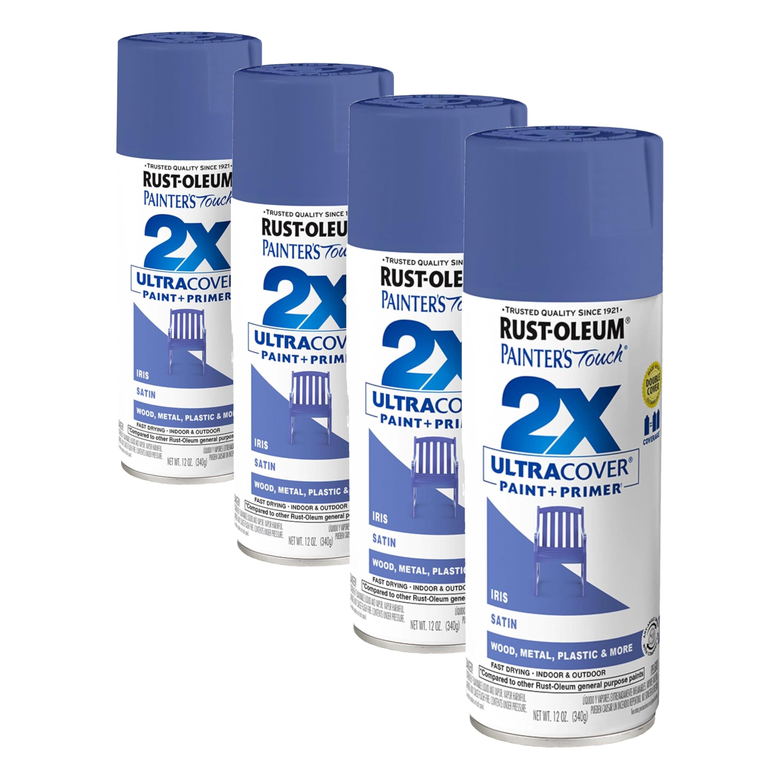 Rust-Oleum 383202 Painter's Touch 2X Ultra Cover Spray Paint, 12 oz, Satin Iris (Pack of 4)