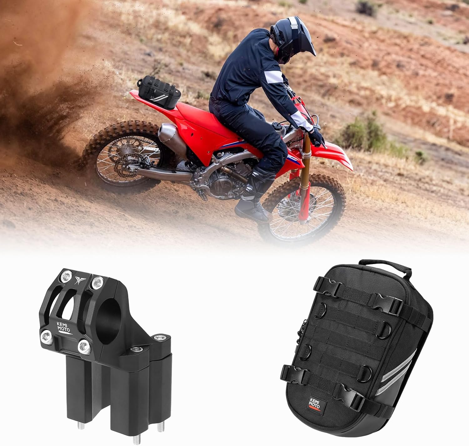 KEMIMOTO Direct Mount Riser Stem and Dirt Bike Rear Fender Bag Universal