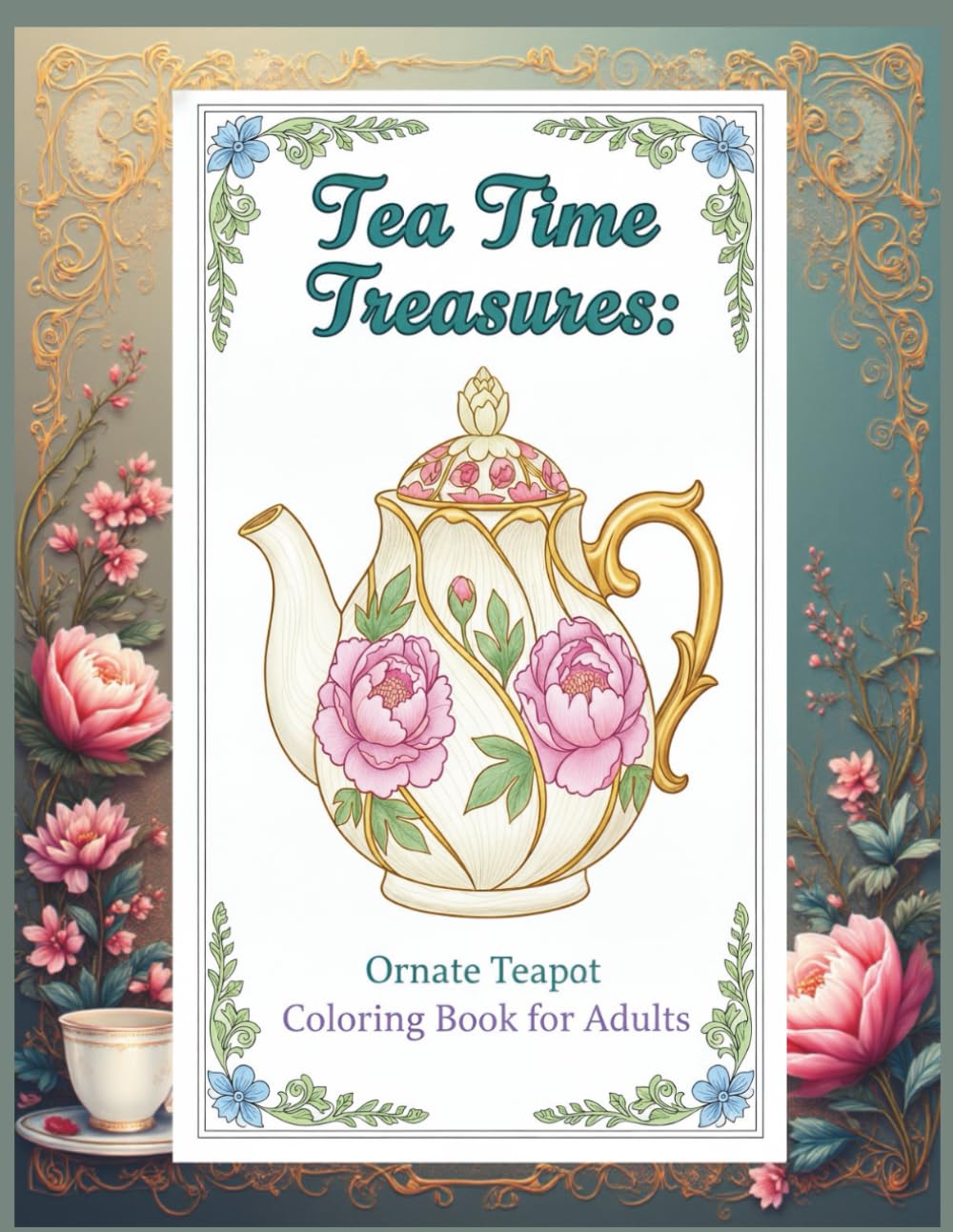 Tea Time Treasures: Ornate Teapot Coloring Book for Adults