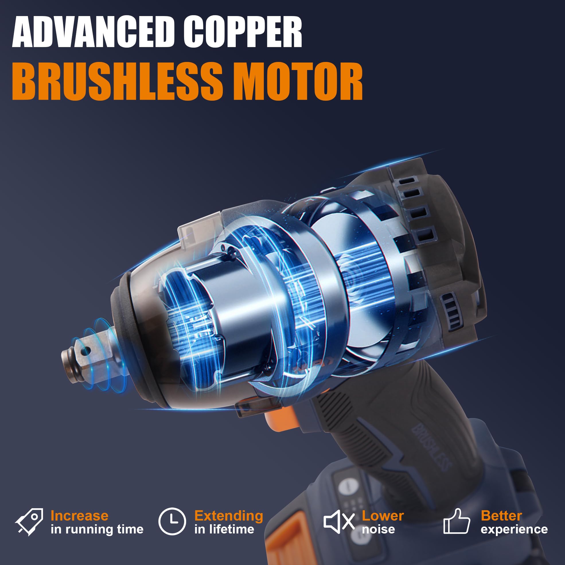 MAXPRO Clé à Chocs Sans Fil Brushless 350Nm, 18V Boulonneuse a Choc Electrique avec une Batterie 4.0Ah, 3 vitesses réglables, Fréquence d'impact 2550RPM, 4 Douilles à Chocs, Lumière LED