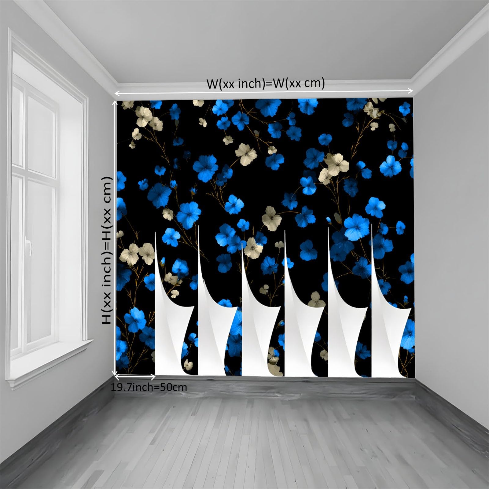 350 x 256 cm, fototapeta z włókniny, retro, wzór kwiatowy, do salonu, sypialni, tapeta ścienna, efekt 3D, czarna