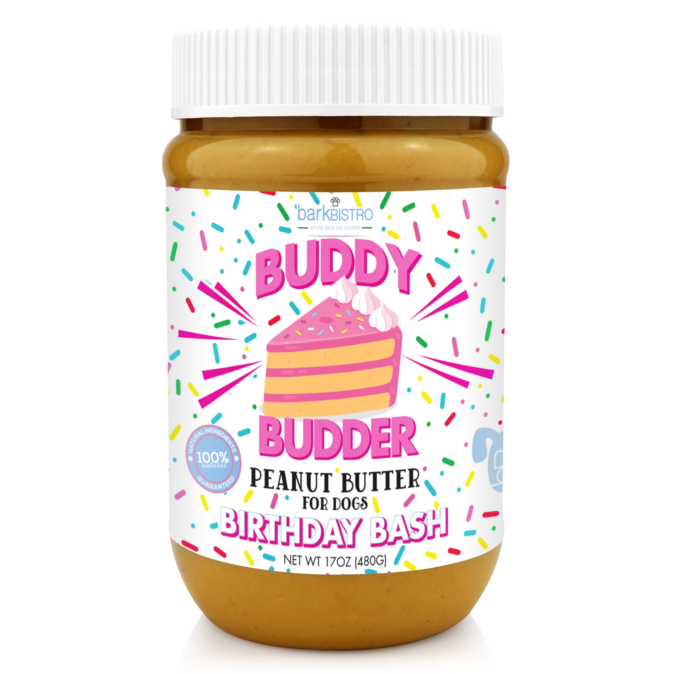 BUDDY BUDDERBirthday Bash, 100% Natural Dog Peanut Butter, Healthy Dog Peanut Butter Treat, Made in USA (17oz)