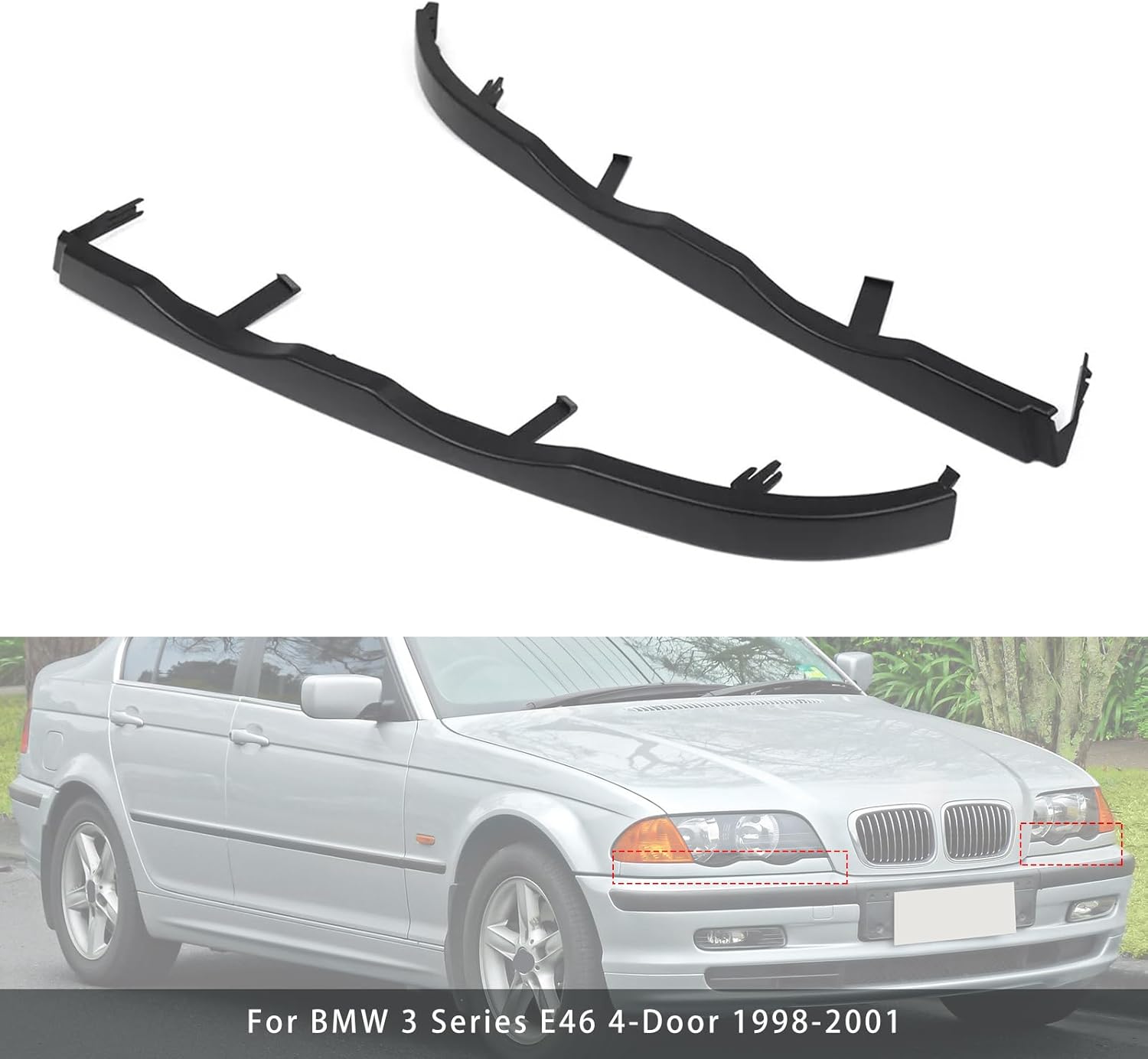Areyourshop 2Pcs Front Bumper Headlight Lower Molding Trim for BMW 3 Series E46 4-Door 1998-2001 51138208485, 51138208486