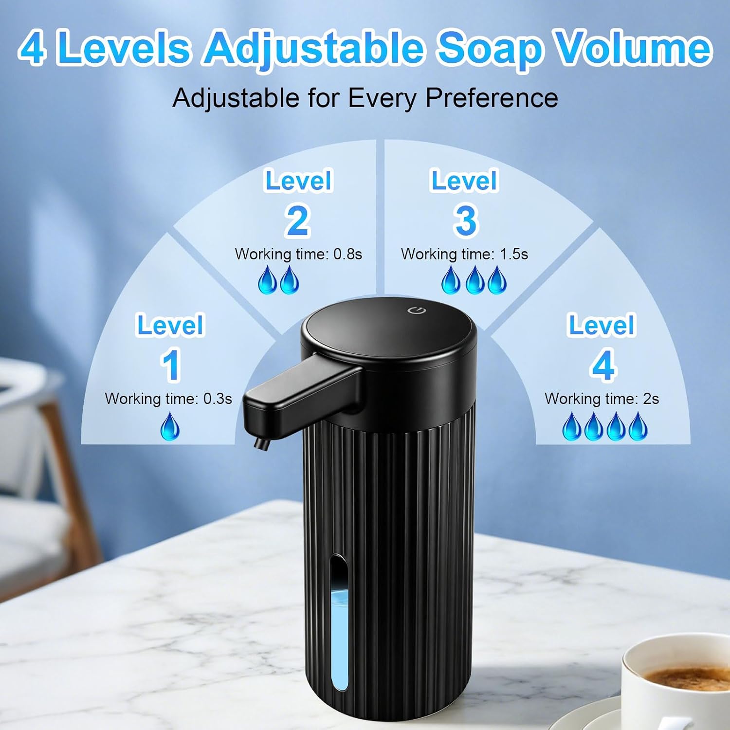 Automatic Foaming Soap Dispenser Touchless, USB Rechargeable Hand Soap Dispenser, 4-Level Adjustable, 14.2oz/420mL, IPX5, Compatible with Thick Thin Dish Soap for Bathroom Kitchen Accessories, Black