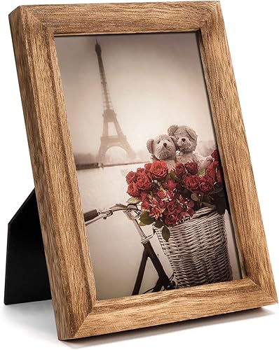 Emfogo Marco de fotos de 4 x 6, marco de fotos con vidrio real, marcos de fotos rústicos de madera maciza de 4 x 6 pulgadas para decoración de pared