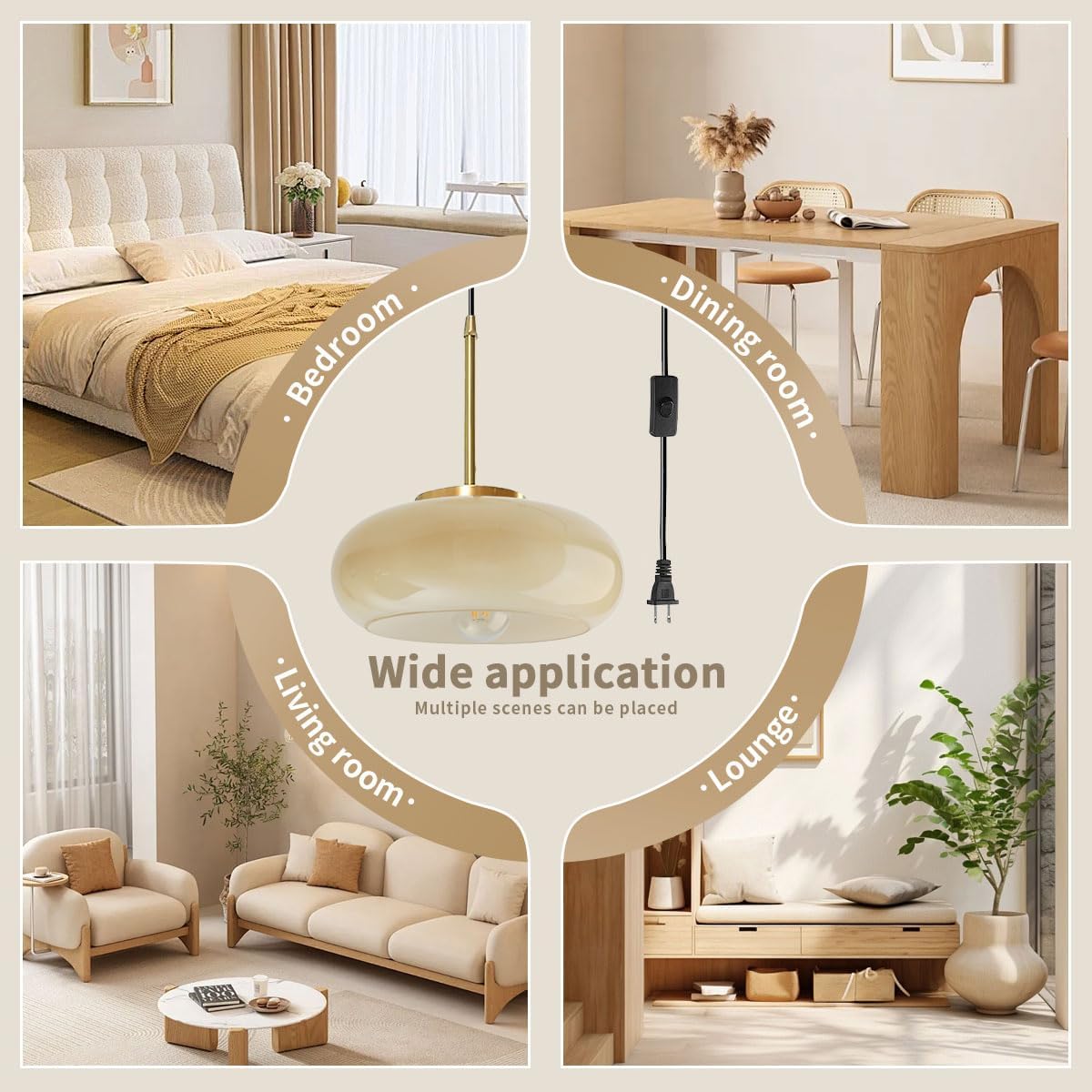 Plug in Hanging Lamp Milk Yellow Pendant Light Plug in Cord Glass Globe Pendant Light Gold Brass Swag Lights with 14.7 ft Cord On/Off Switch Mid Century Modern Hanging lamp Kitchen