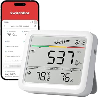 SwitchBot Meter Pro CO2 Detector: Precise Indoor Air Quality Monitor with Temp/Humidity, App Alerts & 12-Month Battery