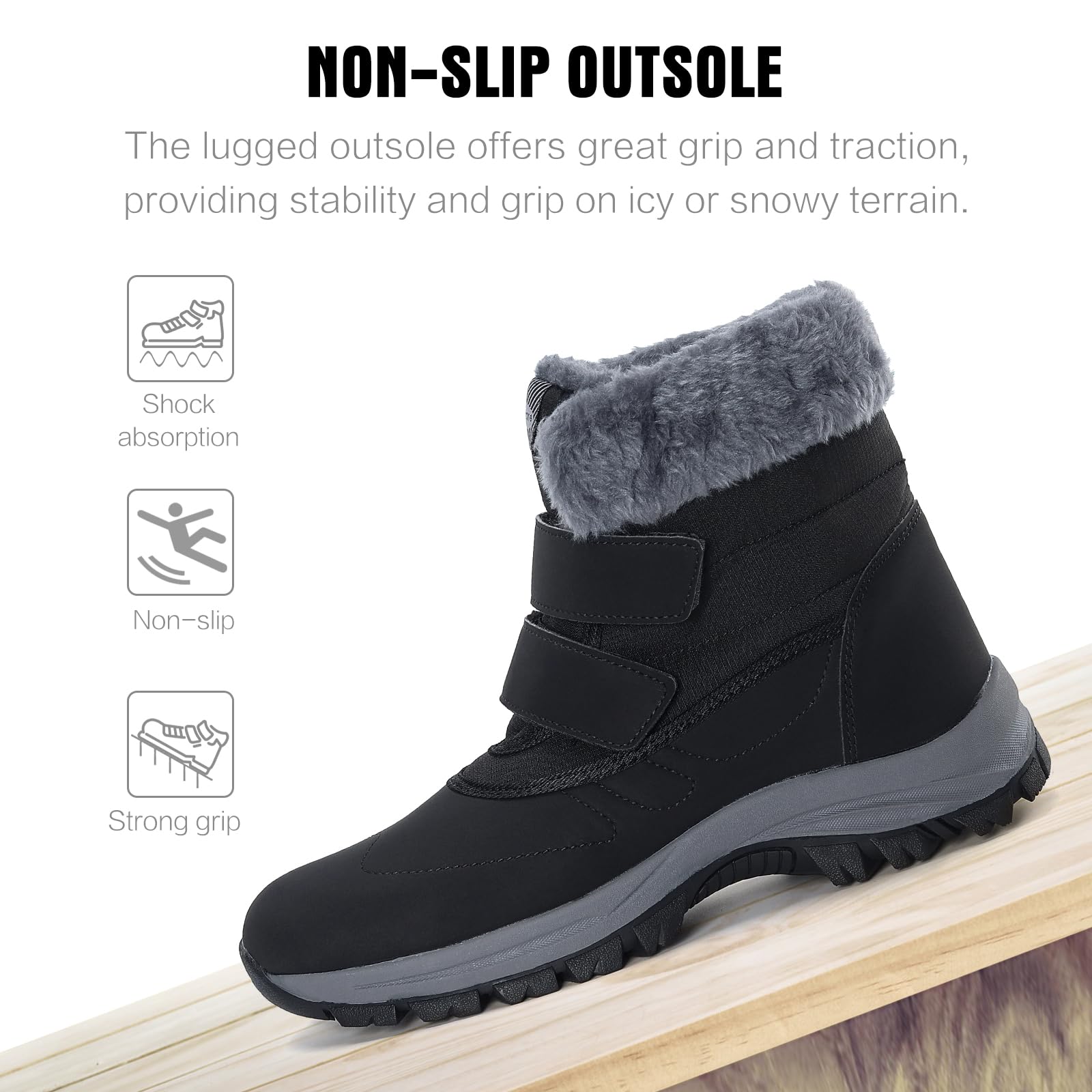 Botas de nieve para mujer, zapatos de invierno impermeables para exteriores, cómodo forro de piel artificial y botas planas cálidas antideslizantes con hebilla mágica para mujer.