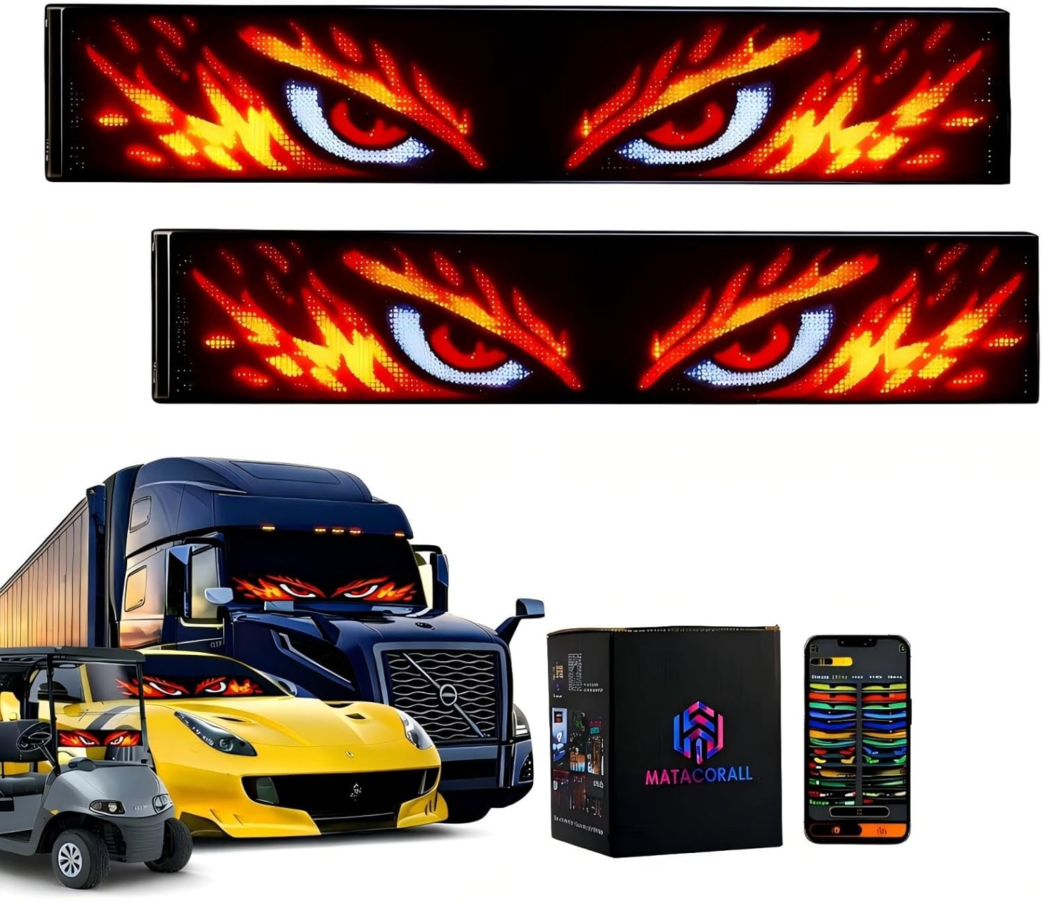 LED Eyes for Car Windshield, RGB LED Matrix Panel Lights, Animated Devil Eyes Display, Flexible Programmable Window Sign for Truck, Semi, RV, Jeep – App & Remote Control, Waterproof