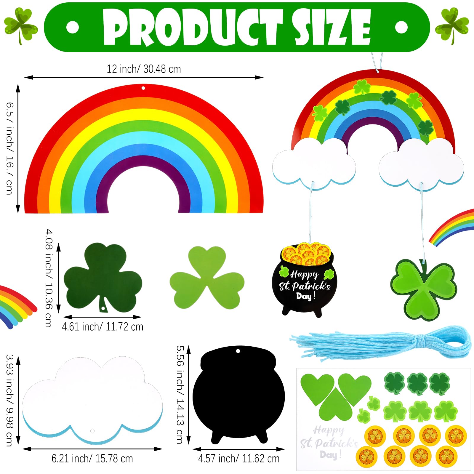 Tranqun 30 Set St. Patrick's Day Crafts for Kids St Patrick's Day Mobile Craft Ornaments Kit DIY Hanging Rainbow Shamrock Stickers Decorations for Kids Art Projects Home Classroom Activities Favors
