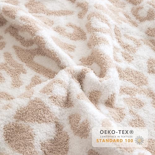 Miniatura 5 de MH MYLUNE HOME Manta grande de microfelpa suave de leopardo (71 x 78 pulgadas, caqui), cálida y reversible, con patrón de leopardo para sofá, cama y