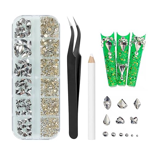 MAEXUS - Juego de 5280 diamantes de imitación para arte de uñas kit de diamantes de imitación de parte trasera plana con lápiz recogedorpinza para
