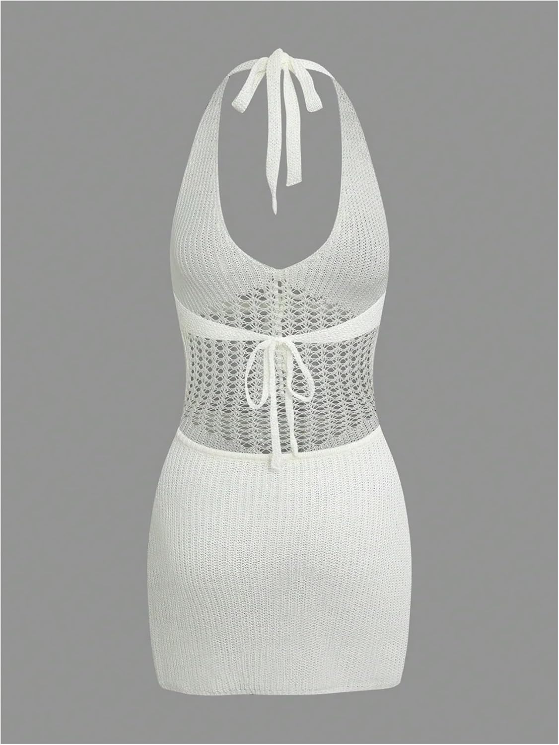 GORGLITTER Women's Crochet Beach Cover Up Dresses Hollow Out Tie Backless Halter Swimsuit Coverups