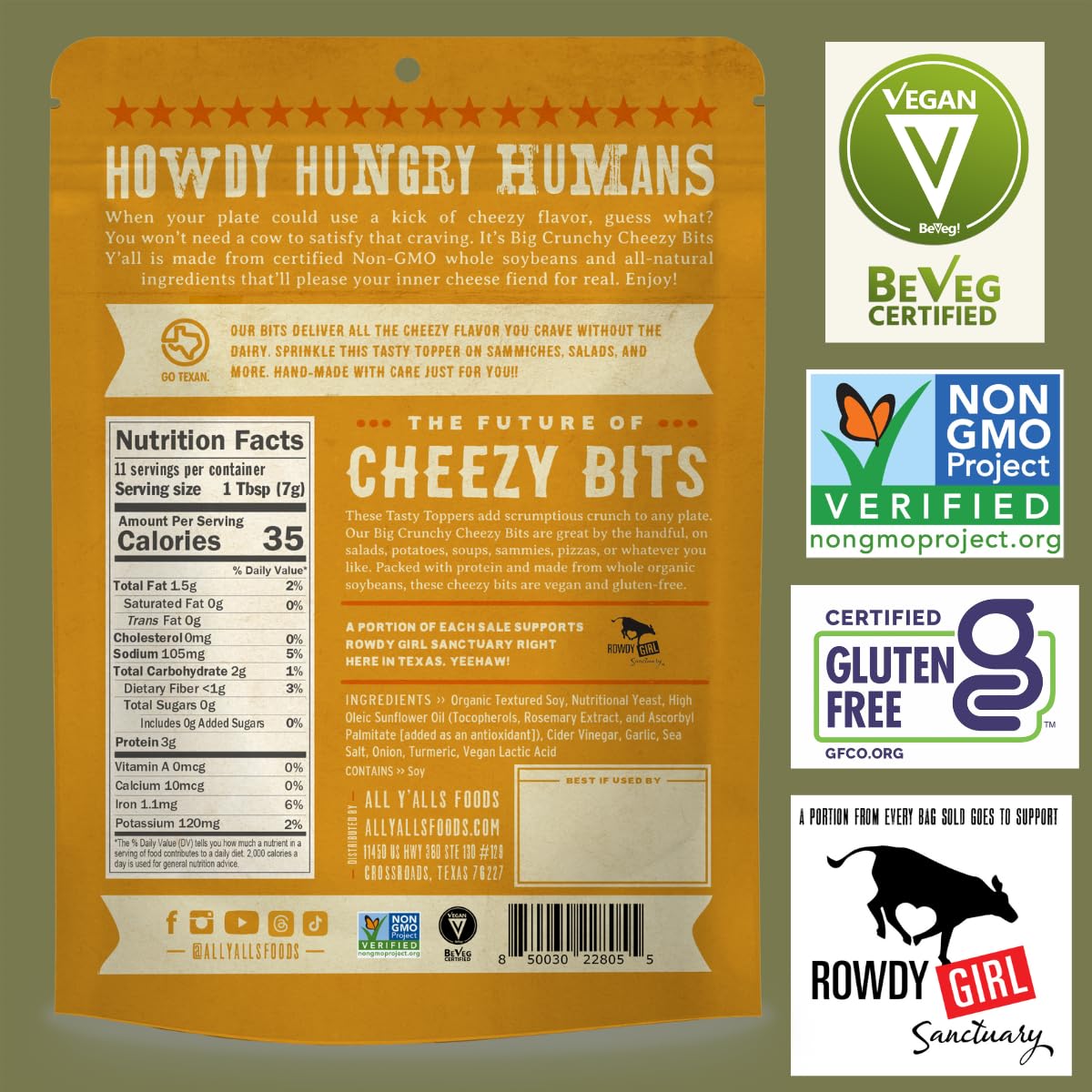 It’s Big Crunchy Cheezy Bits Y'all All Y'alls Foods Plant Based Cheezy Bits | Big and Crunchy Vegan Cheese Snacks | Non-GMO, Gluten Free, High Protein, Vegetarian (3-Pack)